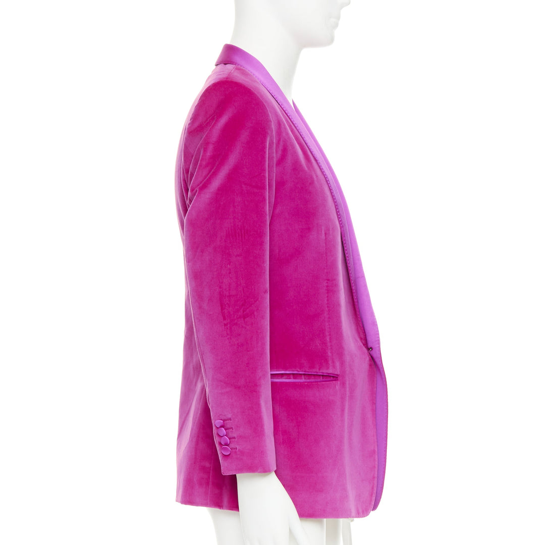 DOLCE GABBANA Gold pink velvet cotton silk blend tuxedo blazer IT52 XL
