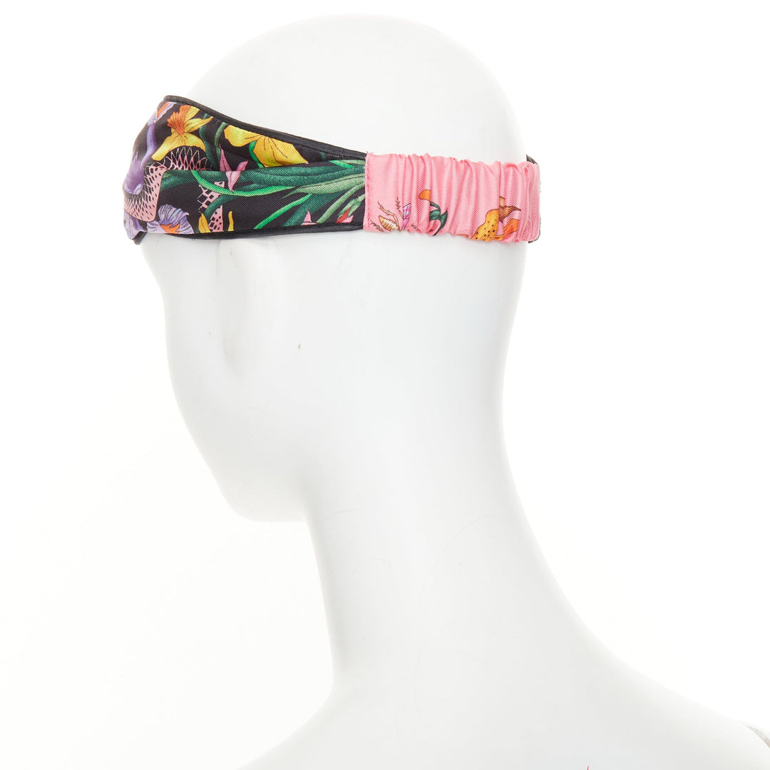 GUCCI 2017 Flora Snake print black silk twisted knot elastic headband turban