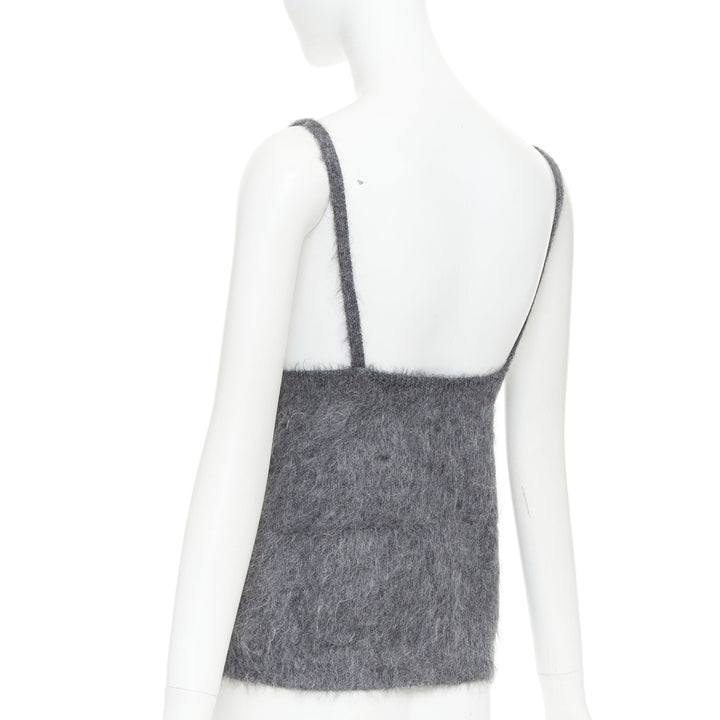 PRADA 2017 fluffy grey mohair blend strappy camisole top IT38 XS