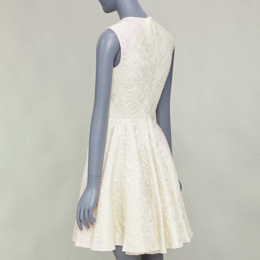 GIAMBATTISTA VALLI 2017 champagne pink cloque jacquard flare dress IT42 M
