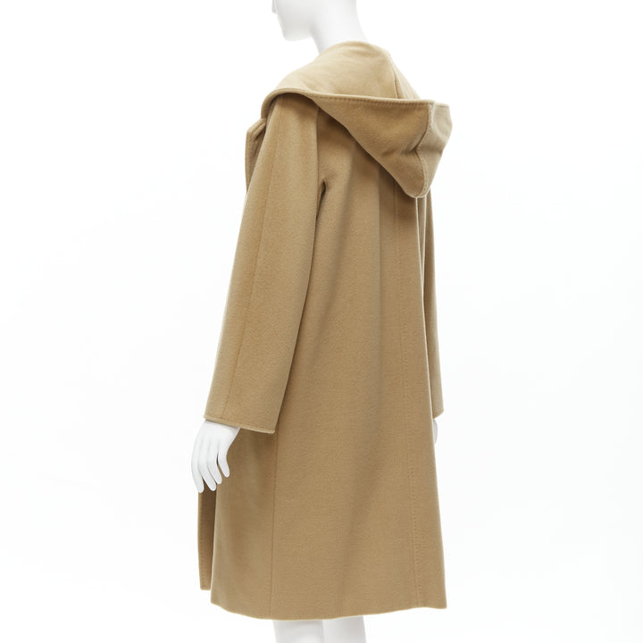 MAX MARA camel tan brown virgin wool cashmere wide collar wrap front coat IT38 S
