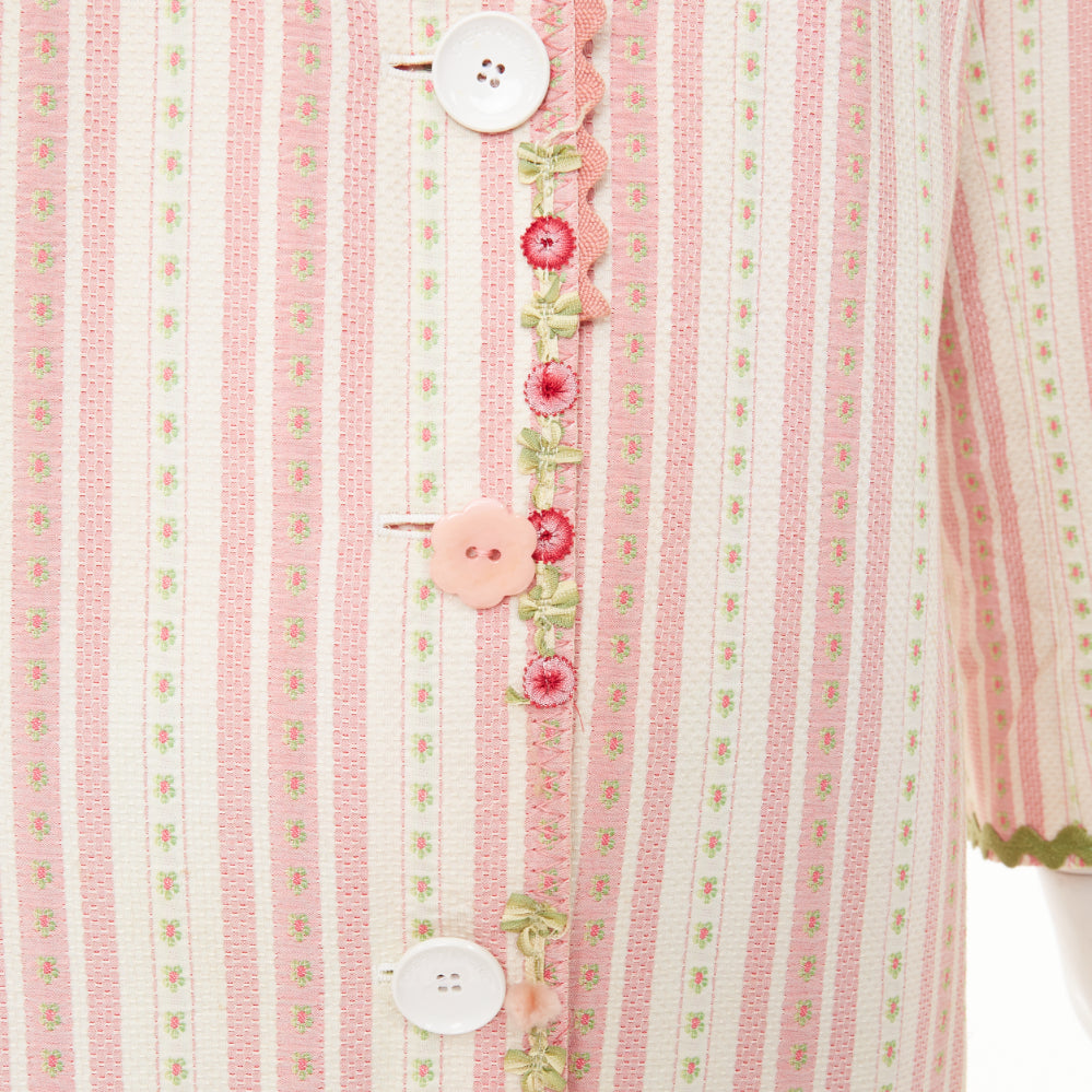 MOSCHINO Cheap and Chic pink beige striped floral trim cotton long coat IT46 XL