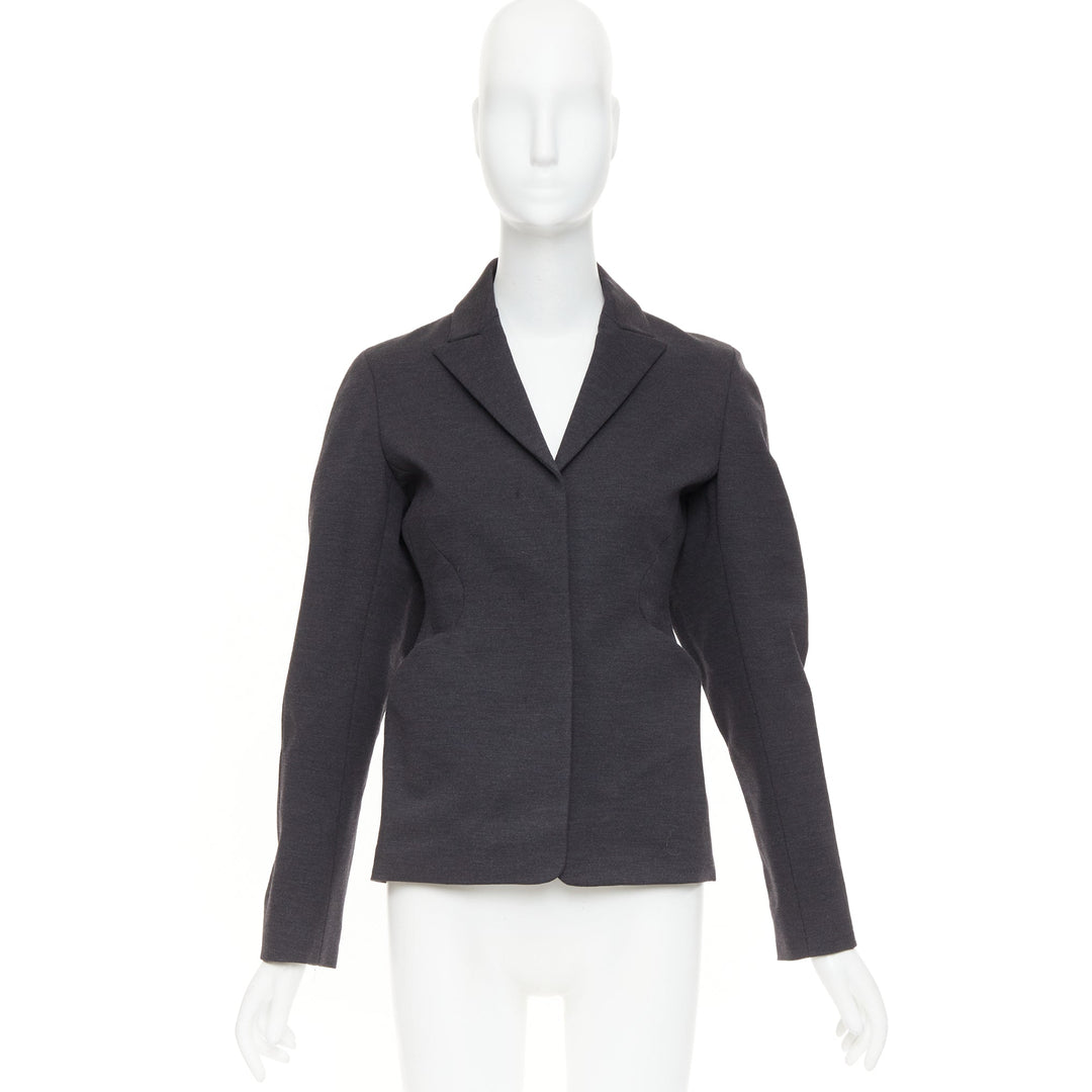 JIL SANDER grey wool curved sleeve sculptural hourglass 3D cut blazer FR34 XS