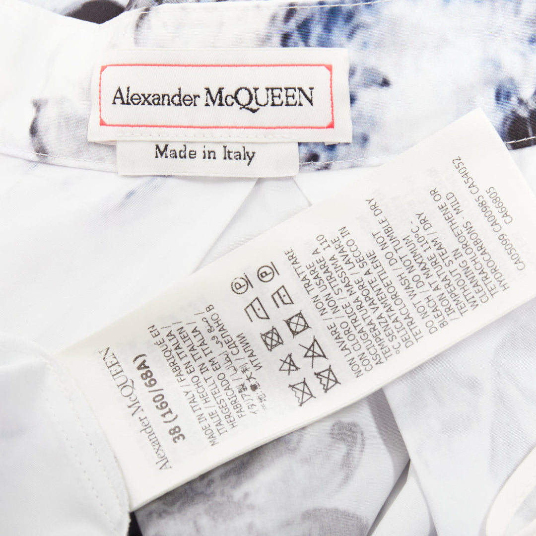 ALEXANDER MCQUEEN 2023 Chiaroscuro blue white floral print midi skirt IT38 XS