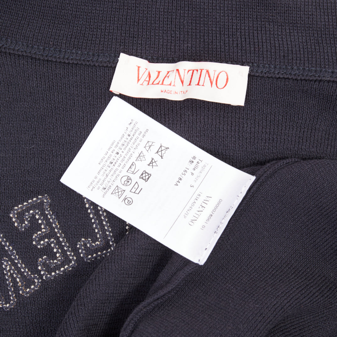 VALENTINO 2022 Vlogo Crest Laurel Crest navy white embroidery varsity cardigan S