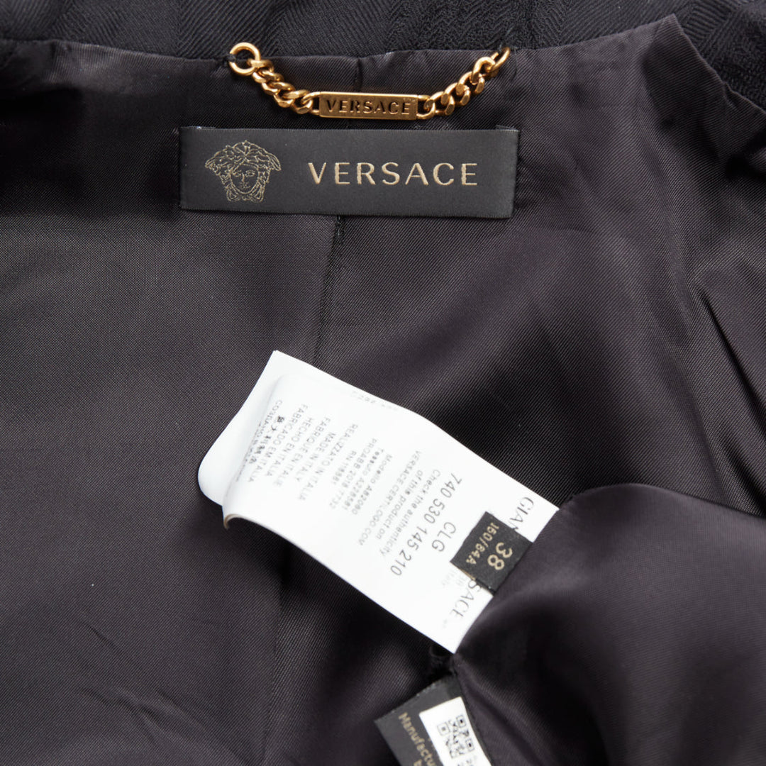 rare VERSACE blacl wool Medusa jacquard barocco gold buckle crop jacket IT38 XS