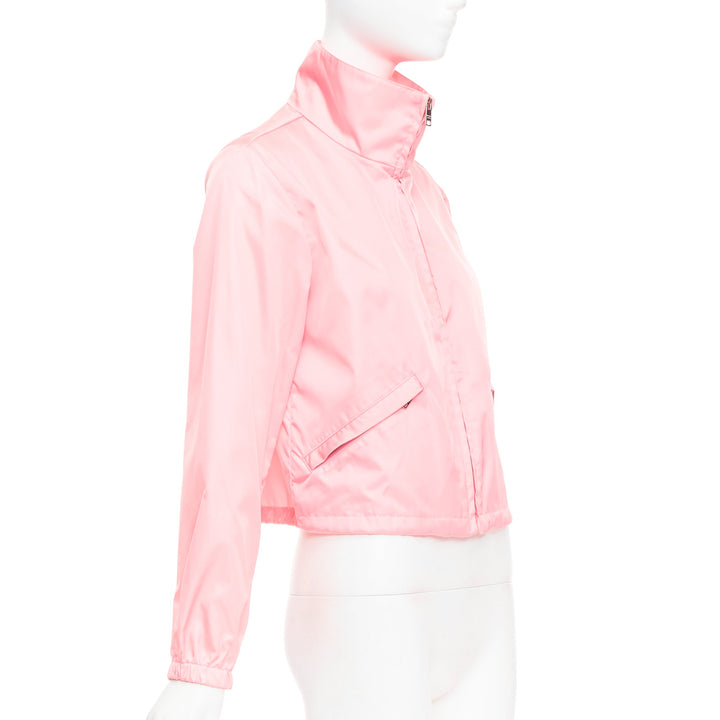 PRADA 2020 Re-Nylon pink nylon logo triangle pouch crop anorak IT38 XS
