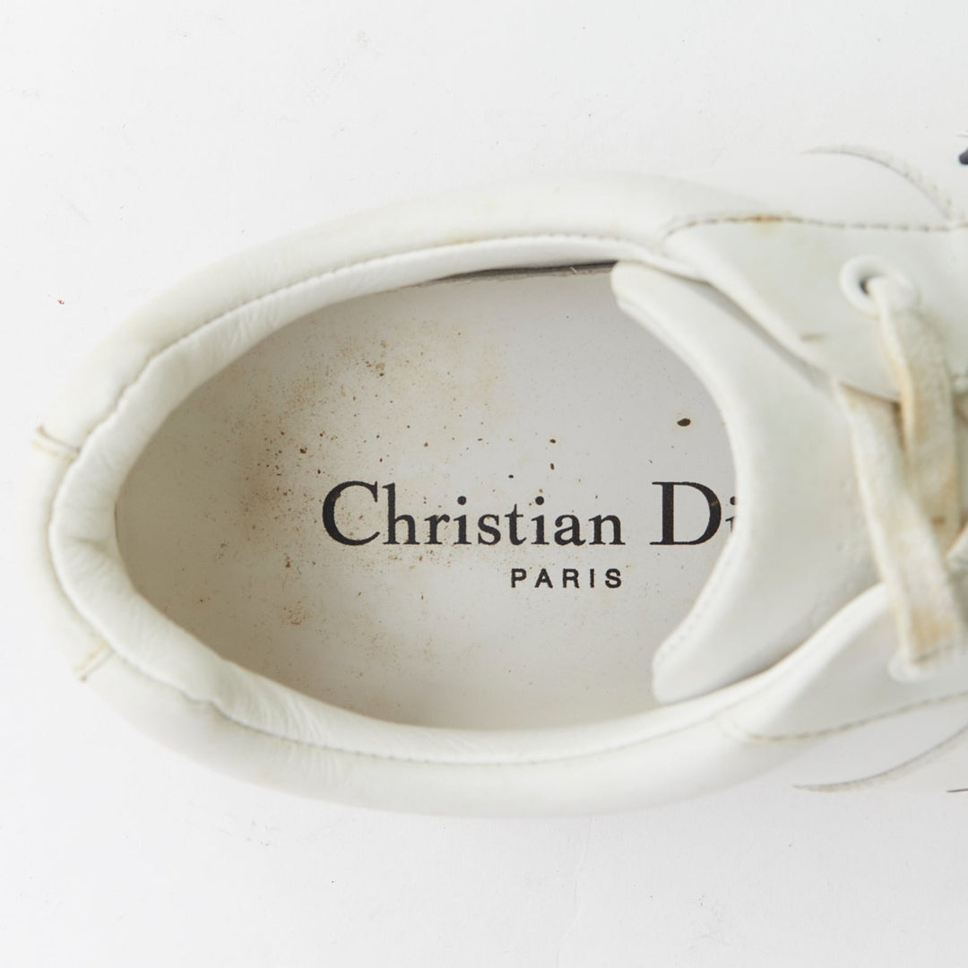 DIOR D Bee white leather CD logo grey suede trim sneakers EU36.5