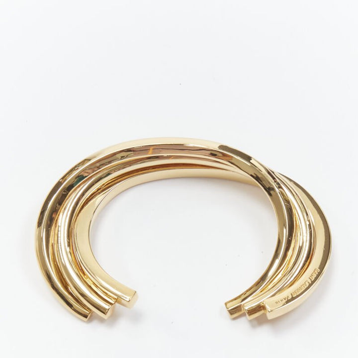 SAINT LAURENT gold tone architectural triple twist cuff bangle Hedi Slimane