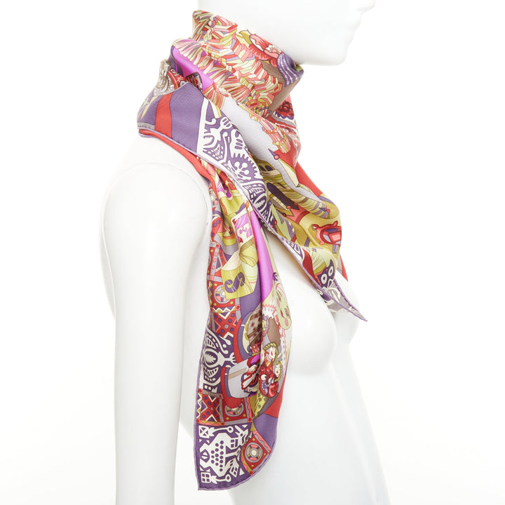 HERMES 2009 Zabavushka Russian folk toy print multicolor silk square scarf 90cm