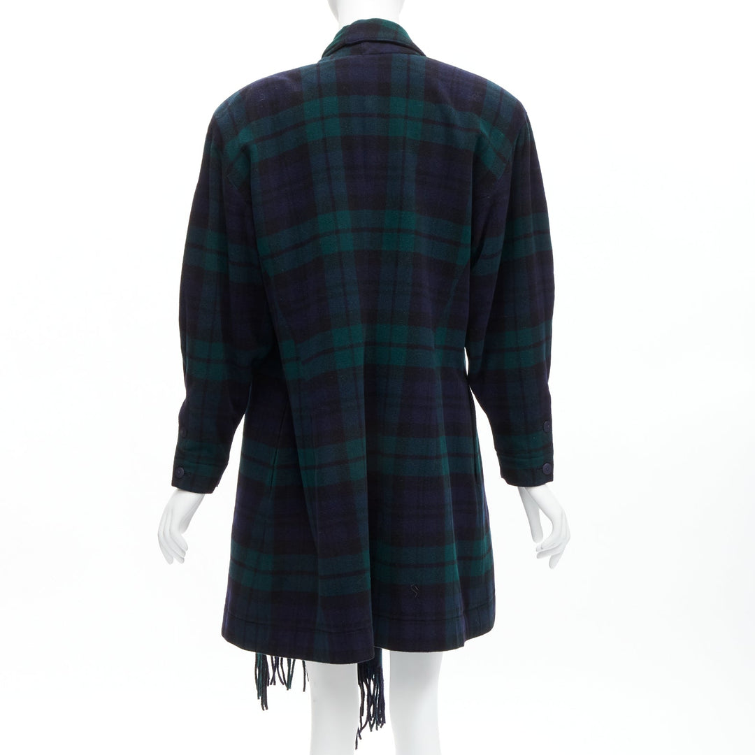CLAUDE MONTANA green Scottish plaid scarf power shoulder oversized coat IT9A3 S