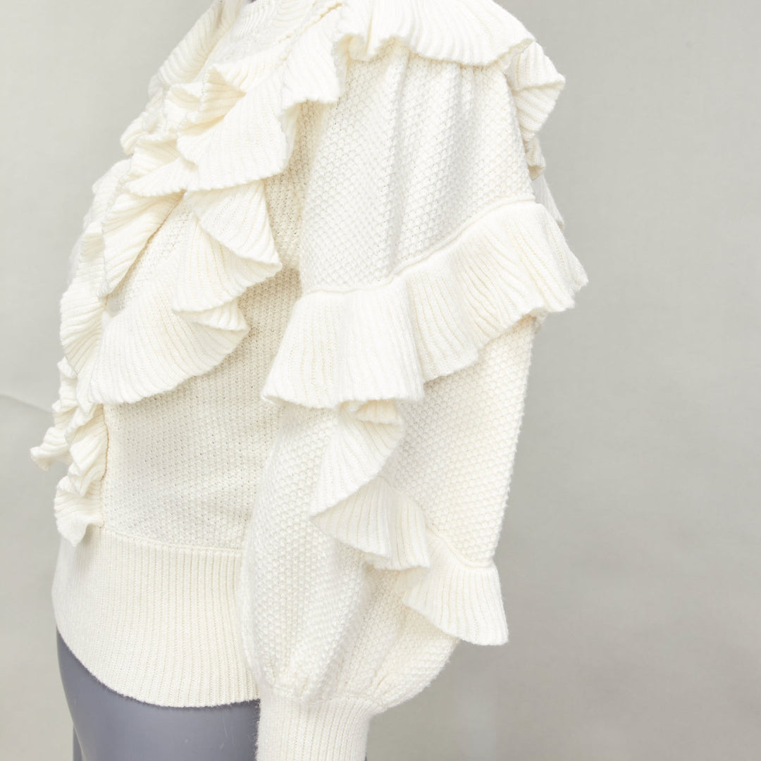 ZIMMERMANN cream cotton creme botanica flounce ruffled cotton sweater US0 XS