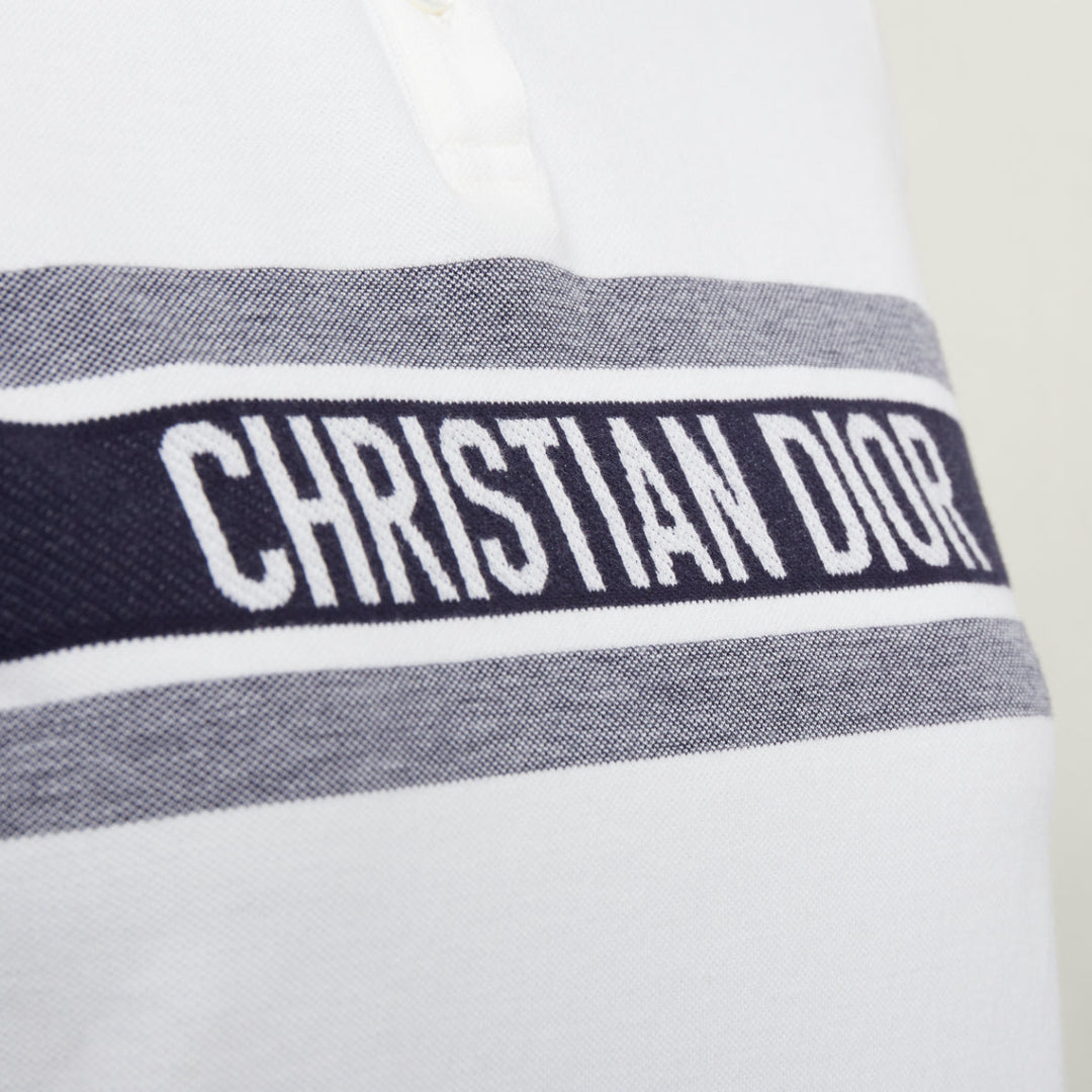 DIOR Dioriviera Signature Band white cotton navy striped intarsia polo shirt XS