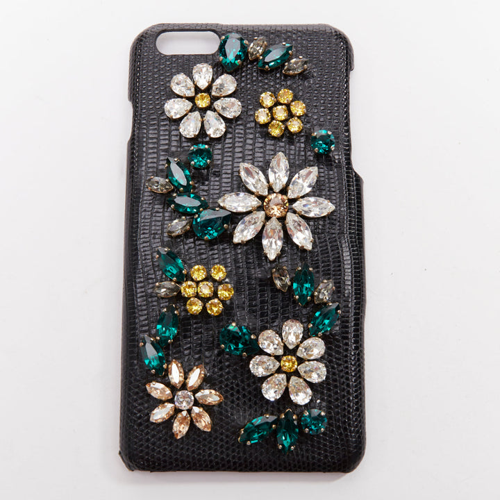 DOLCE GABBANA IPhone 6 black leather yellow green rhinestone crystal cover case