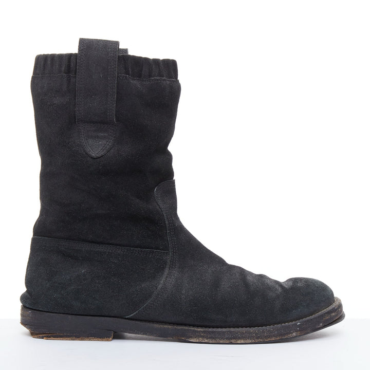 BALENCIAGA black distressed suede leather elastic flat boots