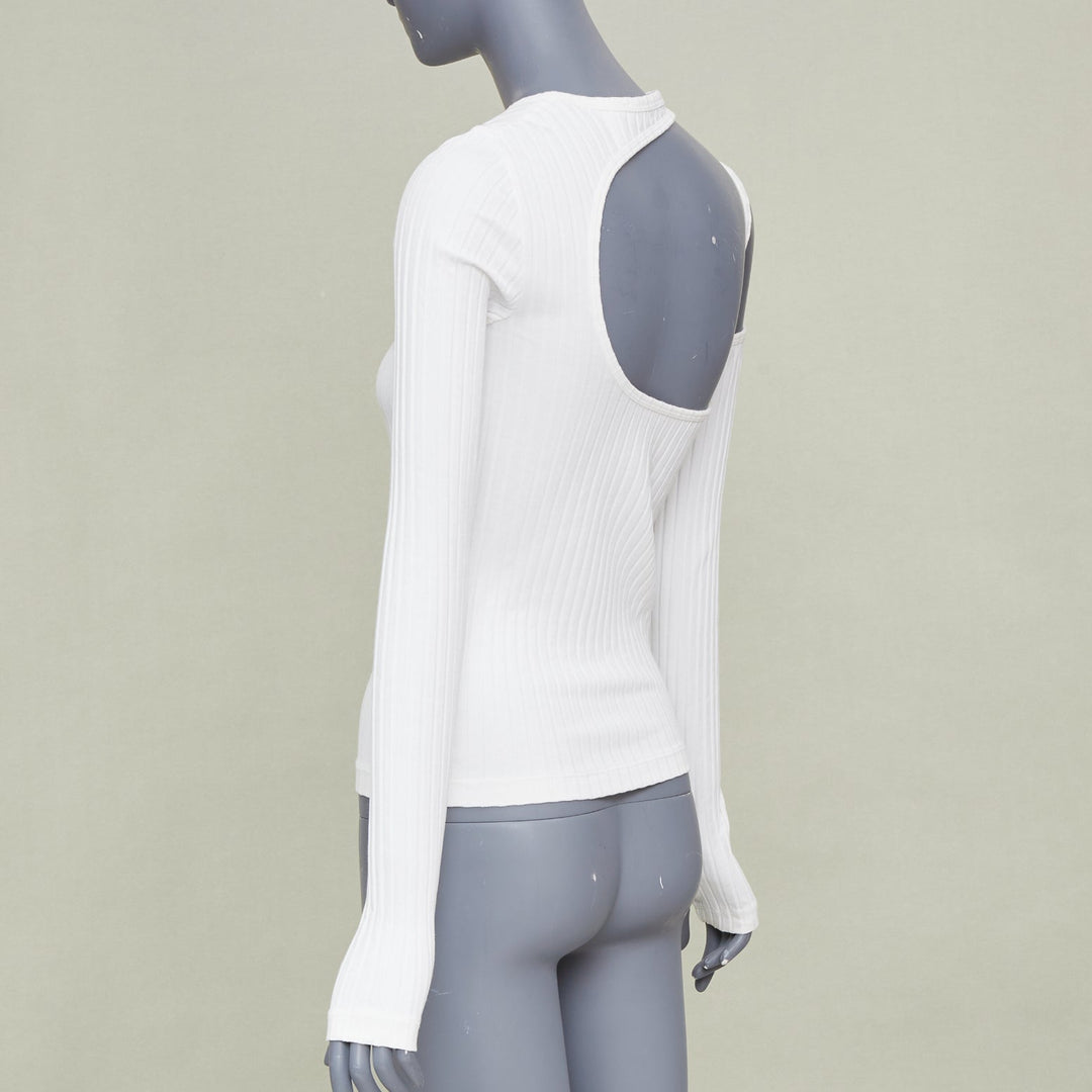 HELMUT LANG 2023 cutout asymmetrical ribbed luxe pima cotton knitwear top S