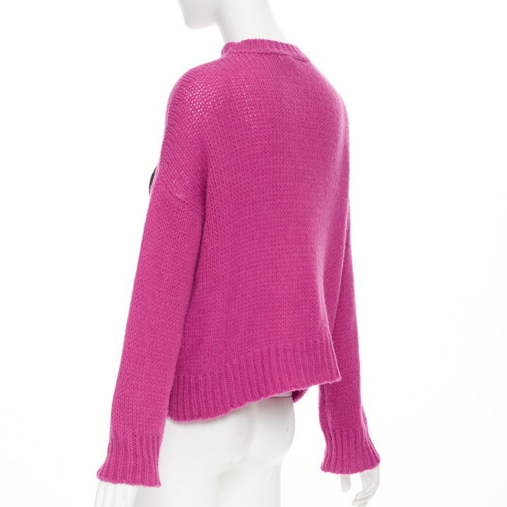 DIOR 2024 Runway Miss Dior magenta pink black logo cashmere silk sweater FR34 XS