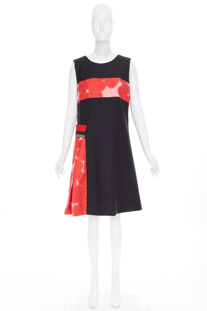 GIORGIO ARMANI Floral Jacquard black red wool blend asymmetric dress IT48 XXL