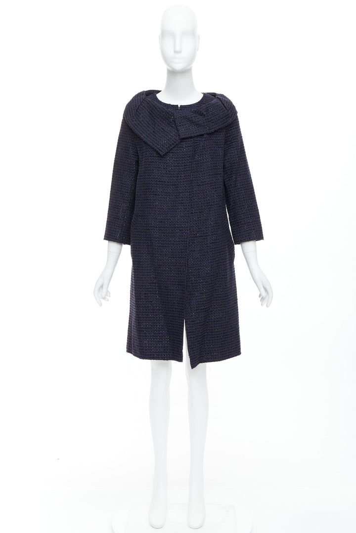 ROLAND MOURET navy cotton blend tweed collar structural coat UK12 L