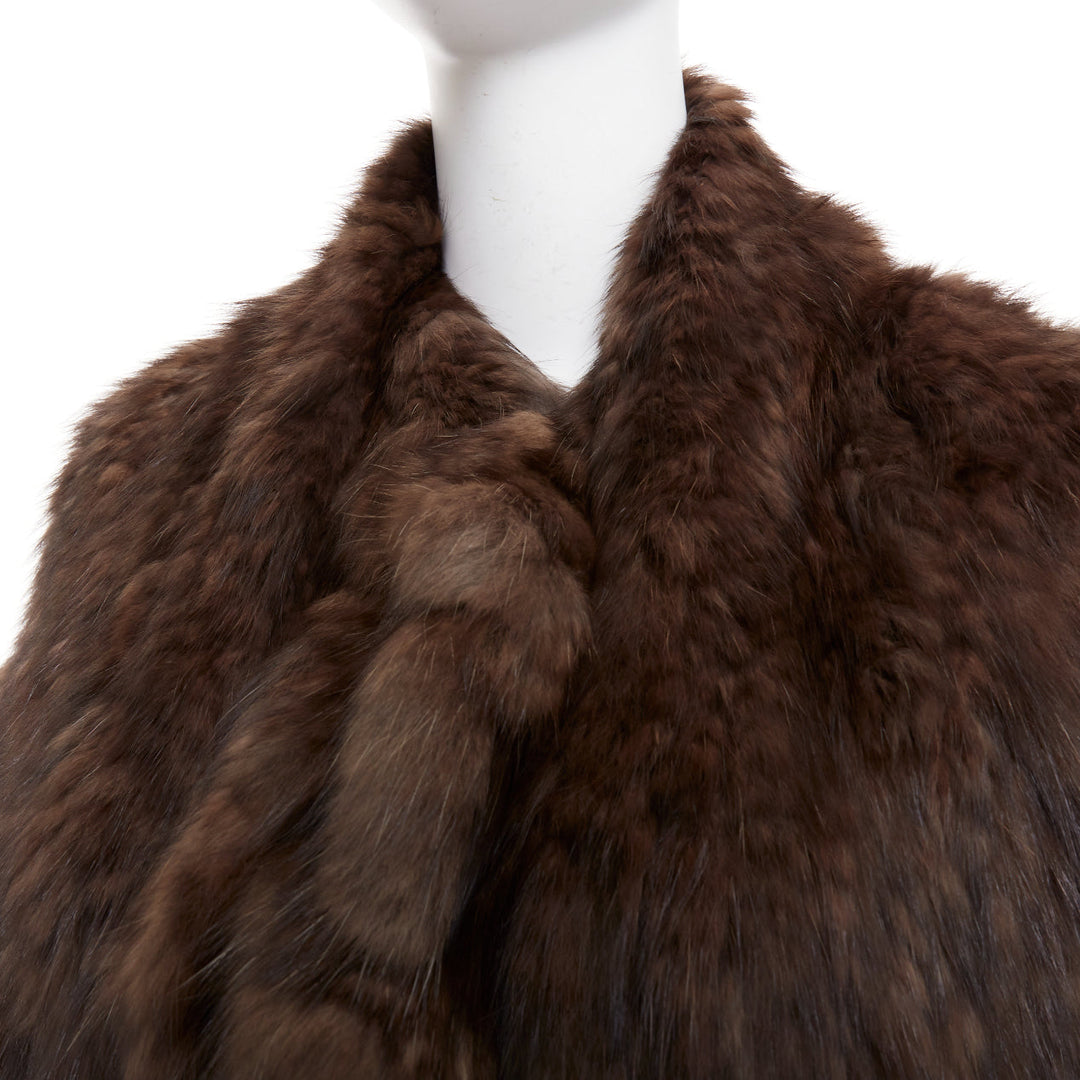 Brown genuine fur patchwork large shawl stole scarf