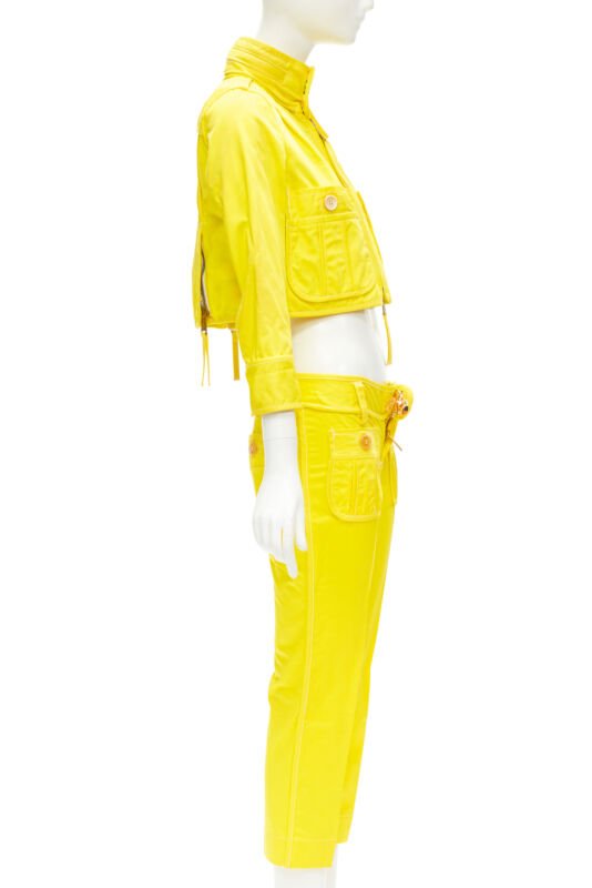 DSQUARED2 Vintage Y2K yellow shell cropped jacket low rise pants set IT38 XS