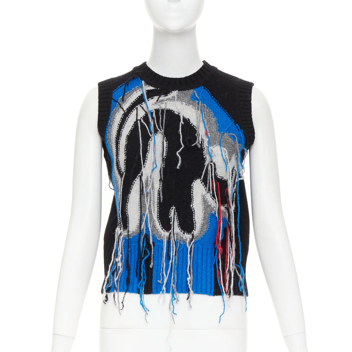 CHARLES JEFFREY LOVERBOY guddle tassel fringe punk graphic knit sweater vest XS