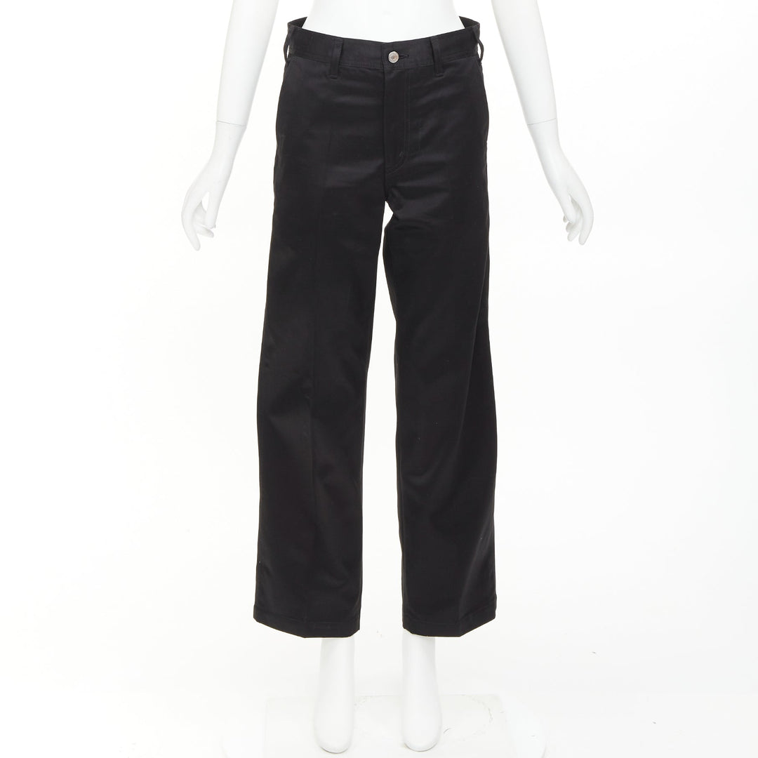 CELINE black cotton twill patch pocket mid waist straight leg cropped pants 27"