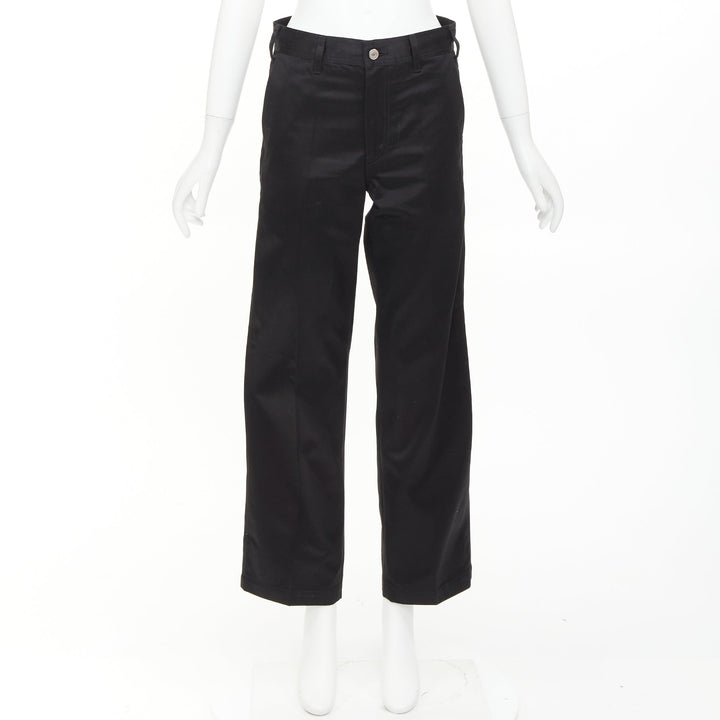 CELINE black cotton twill patch pocket mid waist straight leg cropped pants 27"