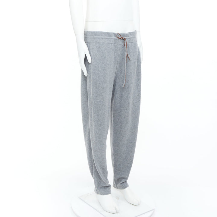 LORO PIANA Baby Merano Cashmere light gray melange knit drawstring joggers XXL