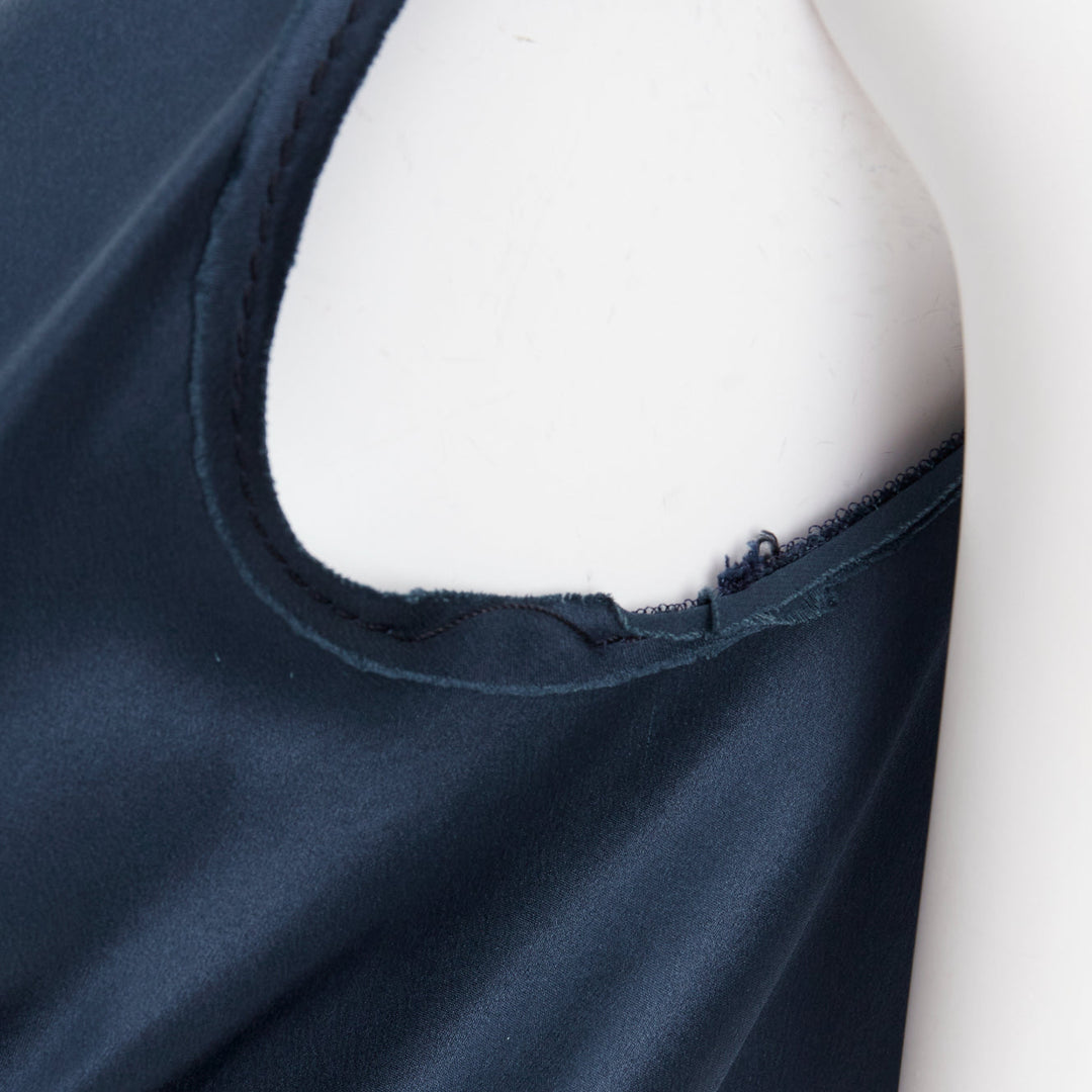 LANVIN 2007  Alber Elbaz  midnight blue silk gathered ruched draped dress FR38 M