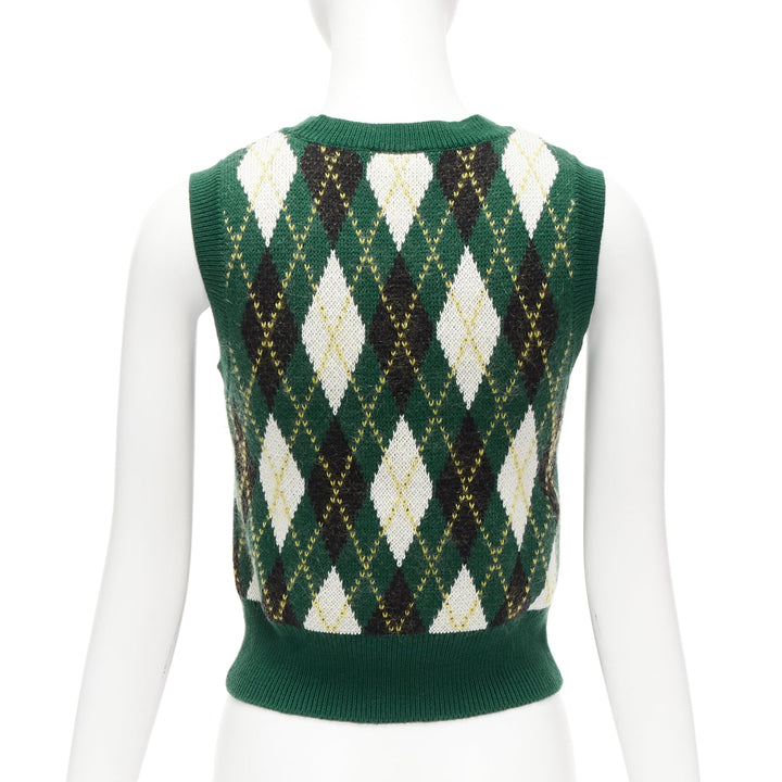 STAUD Knave green black Argyle cotton wool sweater vest cardigan twin set XS