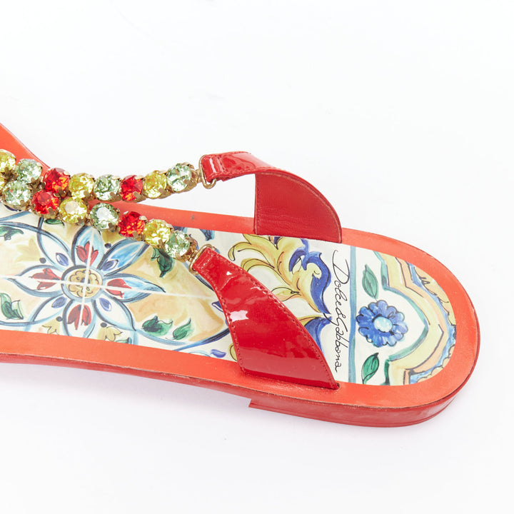 DOLCE GABBANA red colorful crystal embellished majolica sandals EU39