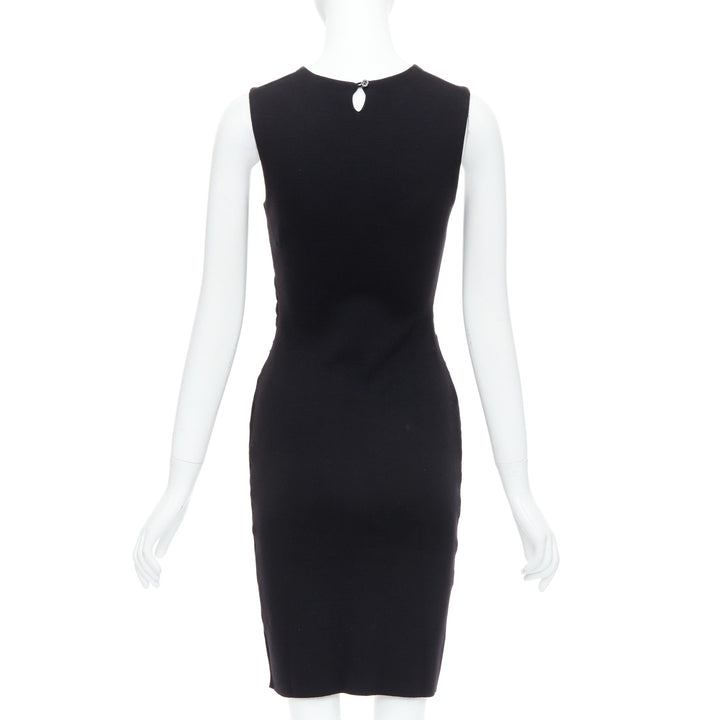 CHRISTIAN DIOR black wool wrap ruched waist sheath dress FR36 S