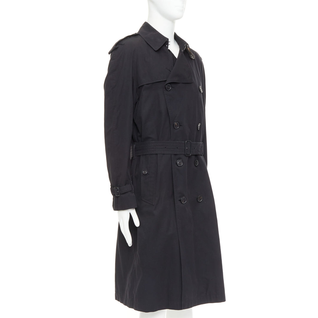 BURBERRY Westminster Heritage black Gabardine House Check  trench coat IT48 M