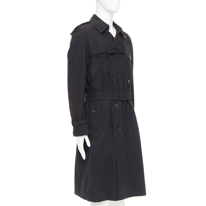 BURBERRY Westminster Heritage black Gabardine House Check  trench coat IT48 M
