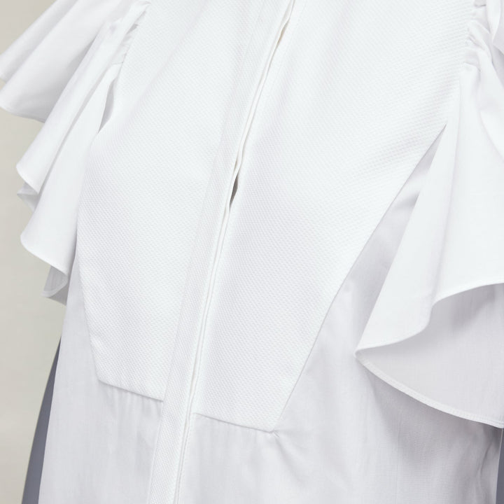 ALEXANDER MCQUEEN white cotton frill sleeve mandarin neck tunic shirt IT38 XS