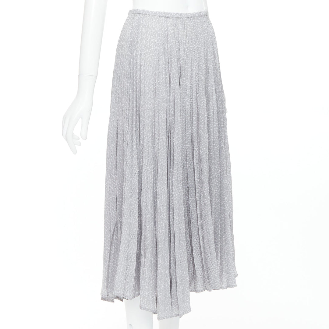 FENDI 100% silk grey pleated 3D polka dots drawstring midi skirt IT38 XS