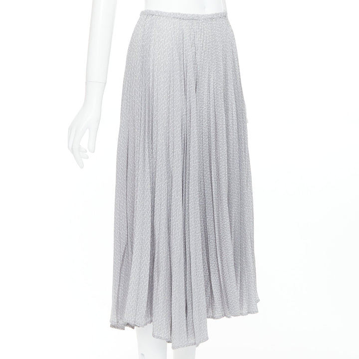 FENDI 100% silk grey pleated 3D polka dots drawstring midi skirt IT38 XS