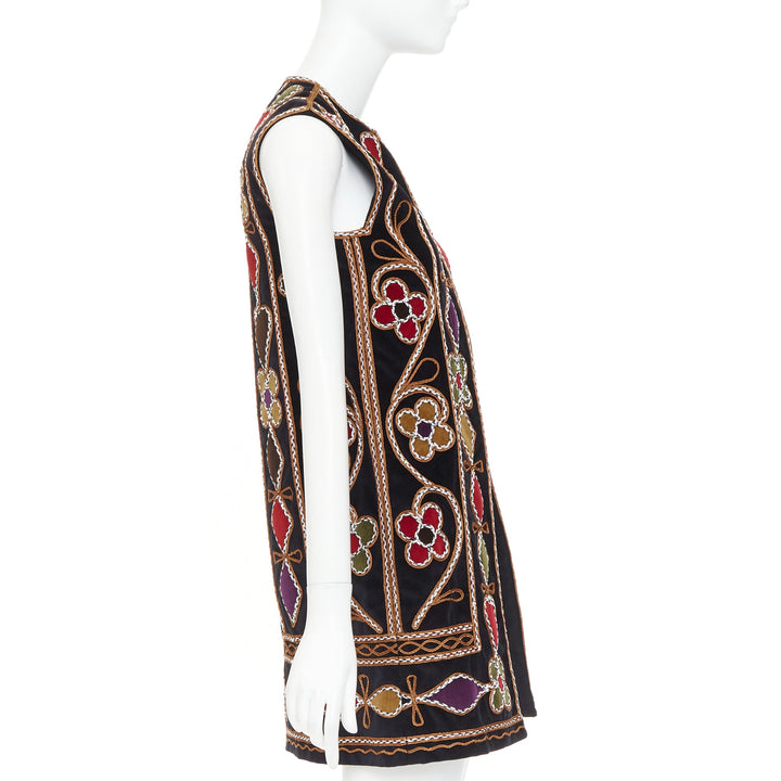 DIOR 2021 Runway black velvet  Folkloric Heart Velvet embroidered gilet FR34 XS