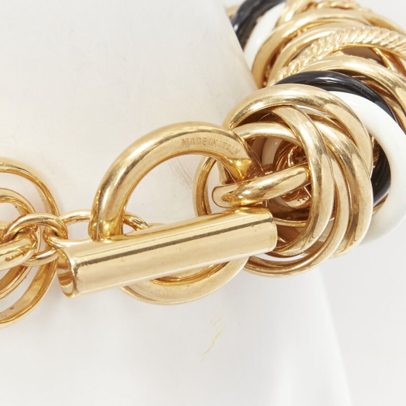 rare BALENCIAGA Demna Artisanal multi gold black white rings linked bracelet
