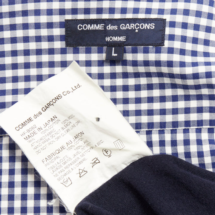 COMME DES GARCONS SHIRT 2010 white blue patchwork gingham cotton wool shirt L