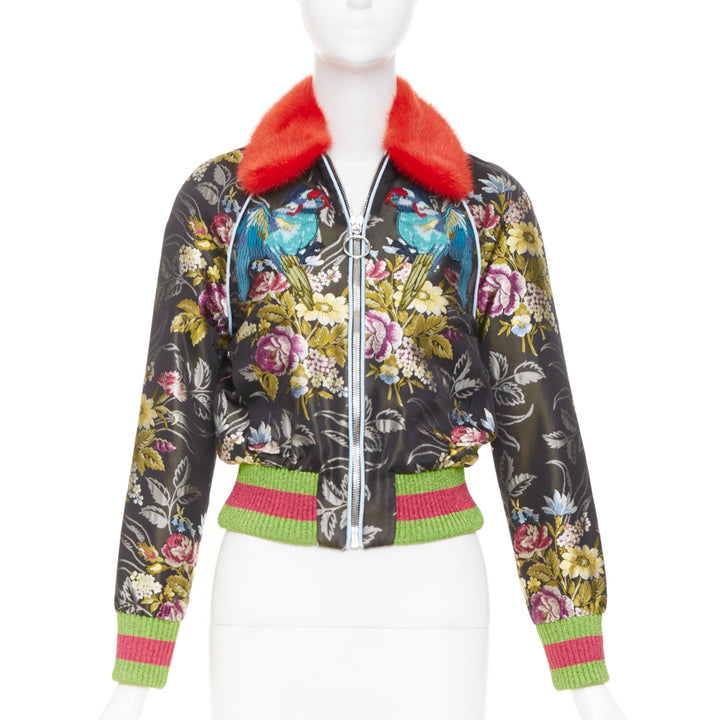 GUCCI 2016 Runway floral jacquard mink fur collar bomber jacket IT38 XS