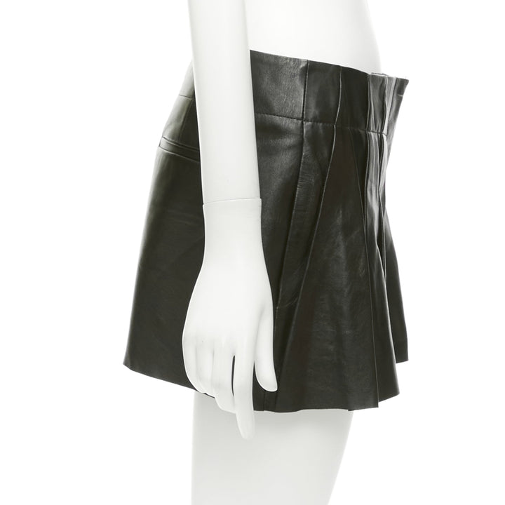ALEXANDER WANG black lambskin leather pleated front shorts US2 S