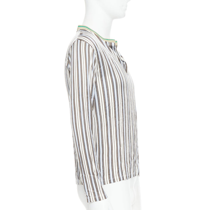 MIU MIU Vintage cream stripes green beige rib long sleeve polo shirt M