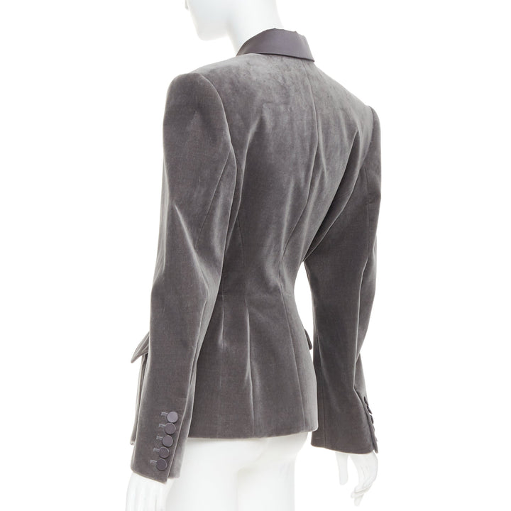 ALEXANDRE VAUTHIER COUTURE SS2022 Runway grey velvet wasp waist Power tux jacket