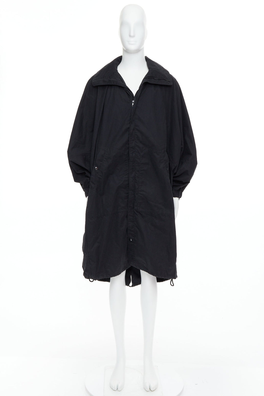 CHRISTOPHE LEMAIRE black cotton hooded cocoon anorak coat Sz 3 L