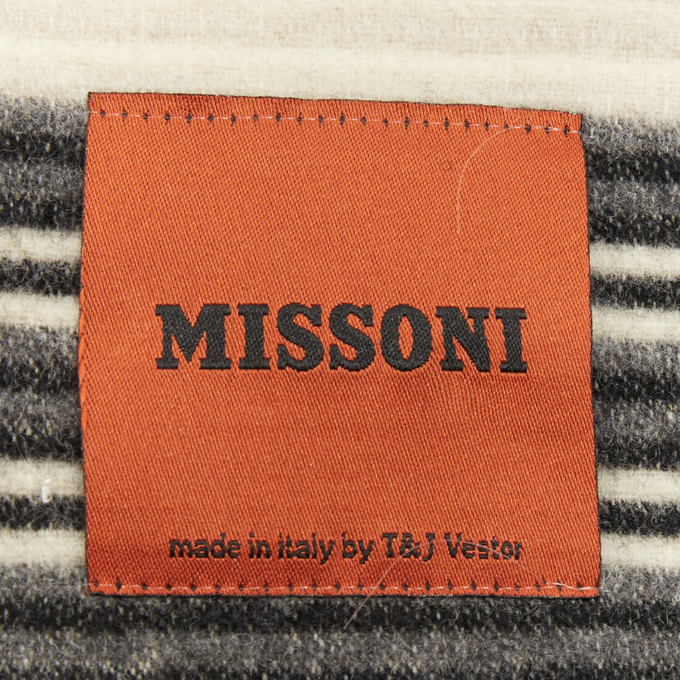 MISSONI monochrome horizontal striped wool blend knit blanket fringe scarf