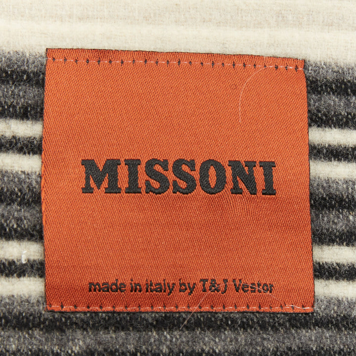 MISSONI monochrome horizontal striped wool blend knit blanket fringe scarf