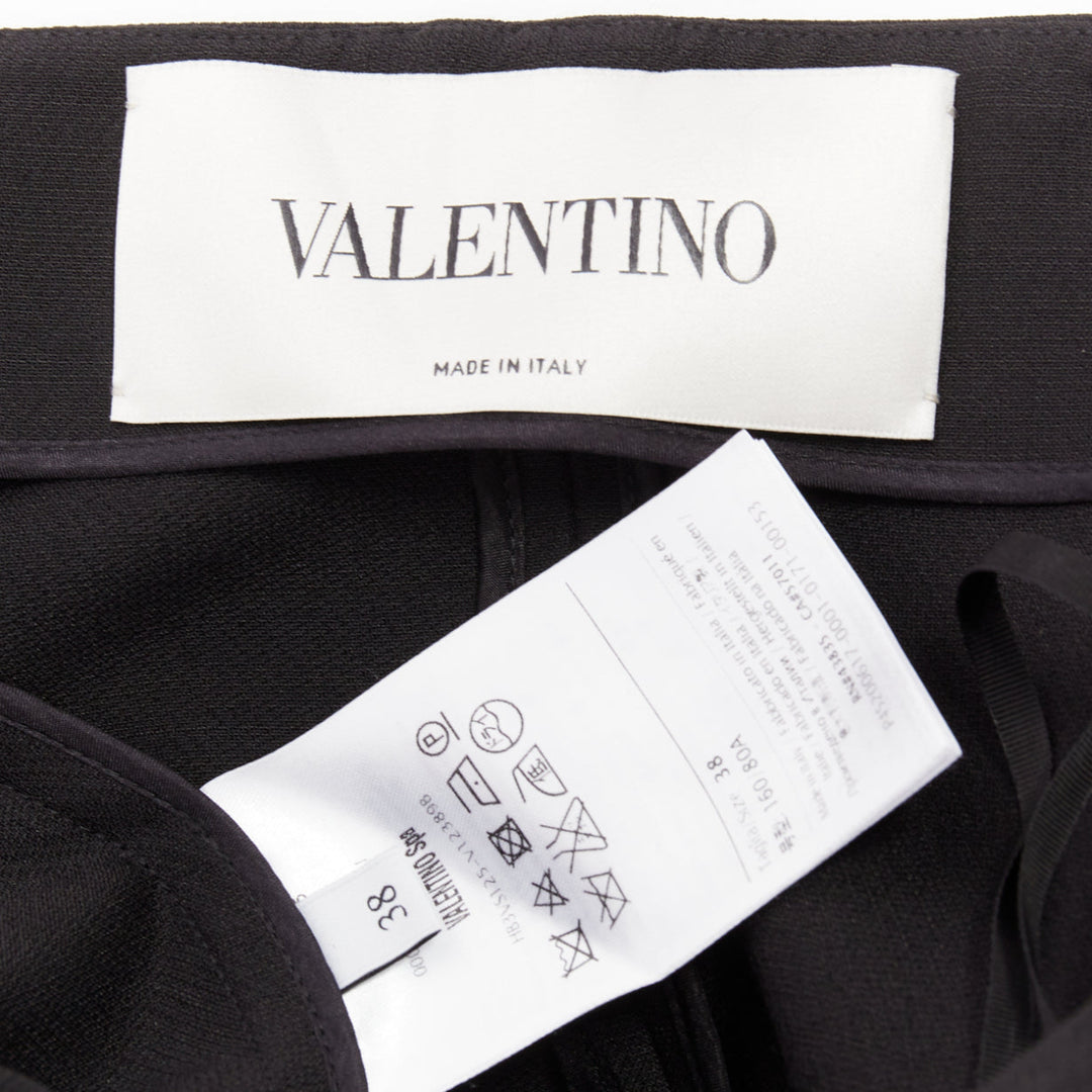 VALENTINO black wool silk bateau darted shoulder cape sleeves mini dress IT38 XS
