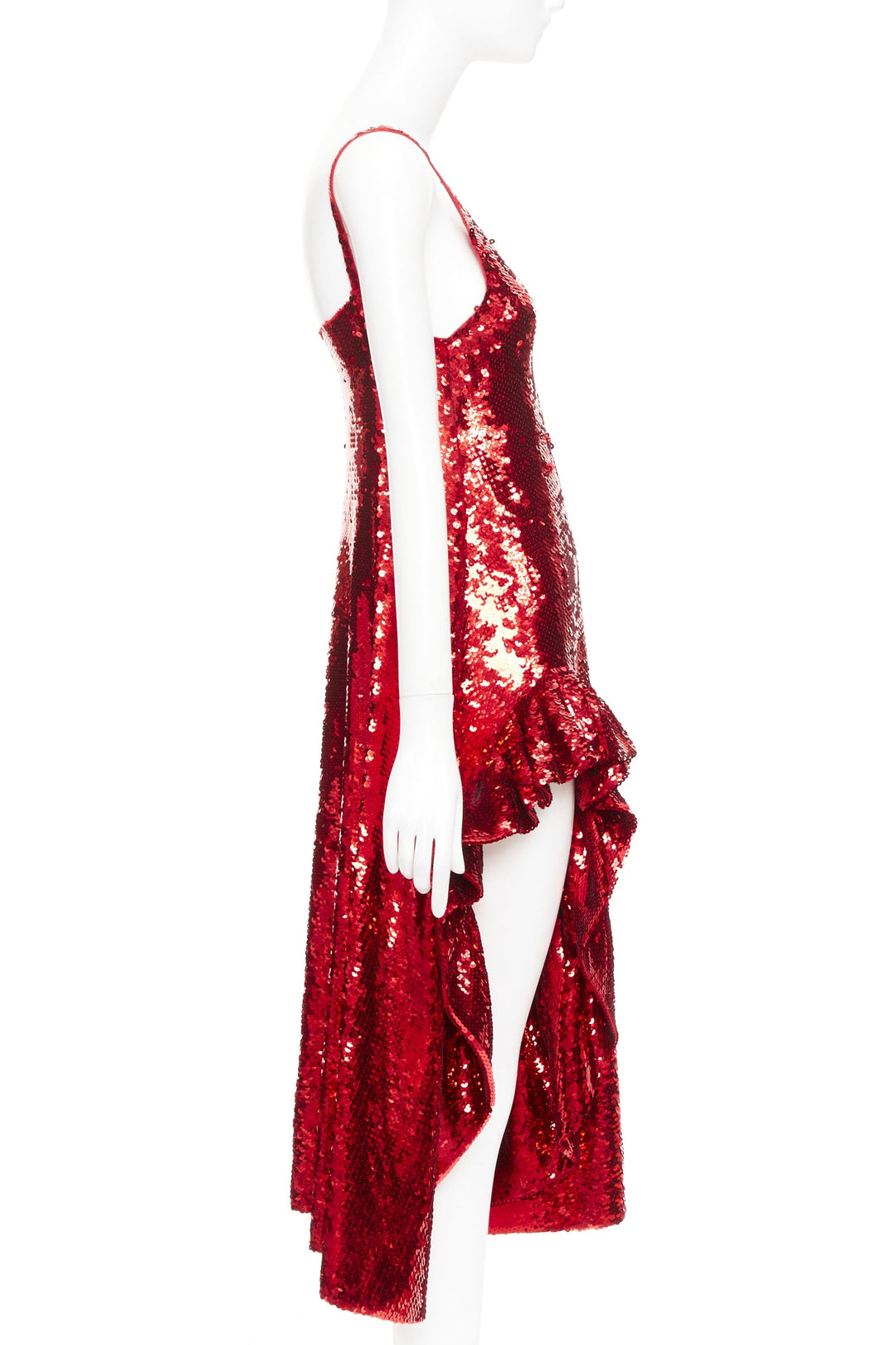 LOEWE 2022 Runway JW Anderson red sequined wool ruffle midi dress Gal Gadot